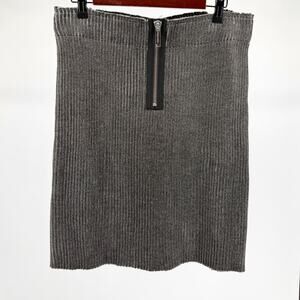 Public School New York Grey Ribbed Knit Zip Front Mini Skirt